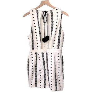 English Factory Boho Sleeveless Striped Mini Dress Open Back White Black Tassles